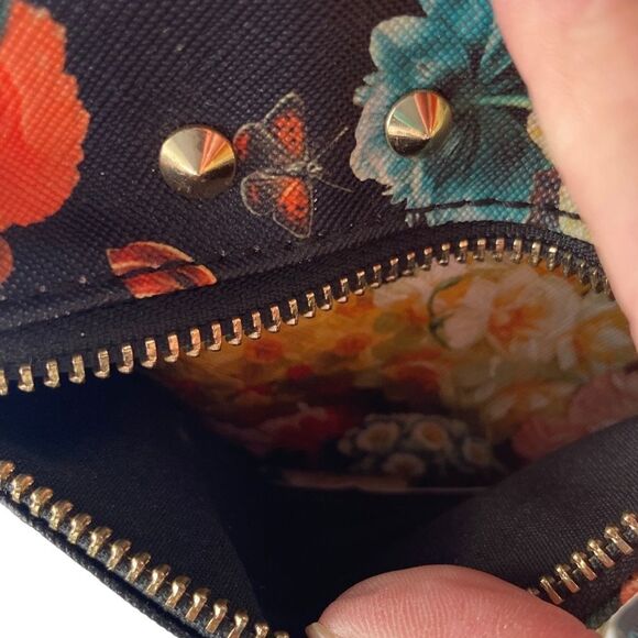 Bebe Bag Black Pink Floral Melissa Medium Studded Vegan Small Backpack - Picture 5 of 7